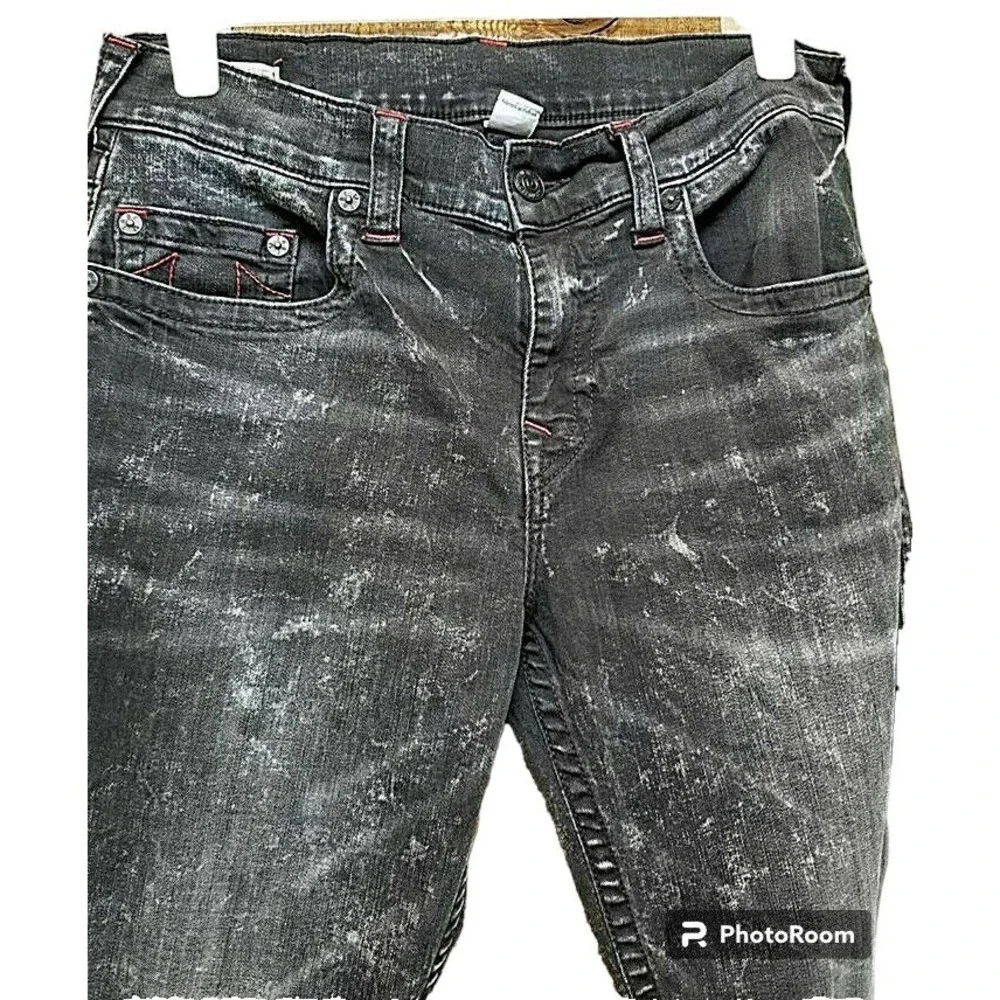 True Religion Jeans Size 33 Ricky Mineral Marble Black Relaxed Straight Leg